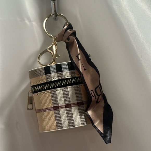 Accessories - Plaid Pattern Purse Charm Key Chain Pouch with Scarf Accent